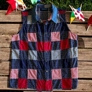 KAREN SCOTT SPORT PATRIOTIC SLEEVELESS BUTTON FRONT SHIRT SIZE LARGE